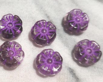 Eight 10mm Hawaii flower Czech glass beads in mix colors