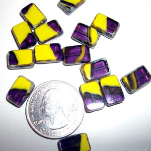 Ten-Czech Glass Beads 12x8mm Rectangle Gaspeite Purple Opaque Transparent with Picassco