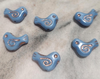 Six 16x12mm bird shape Czech glass beads