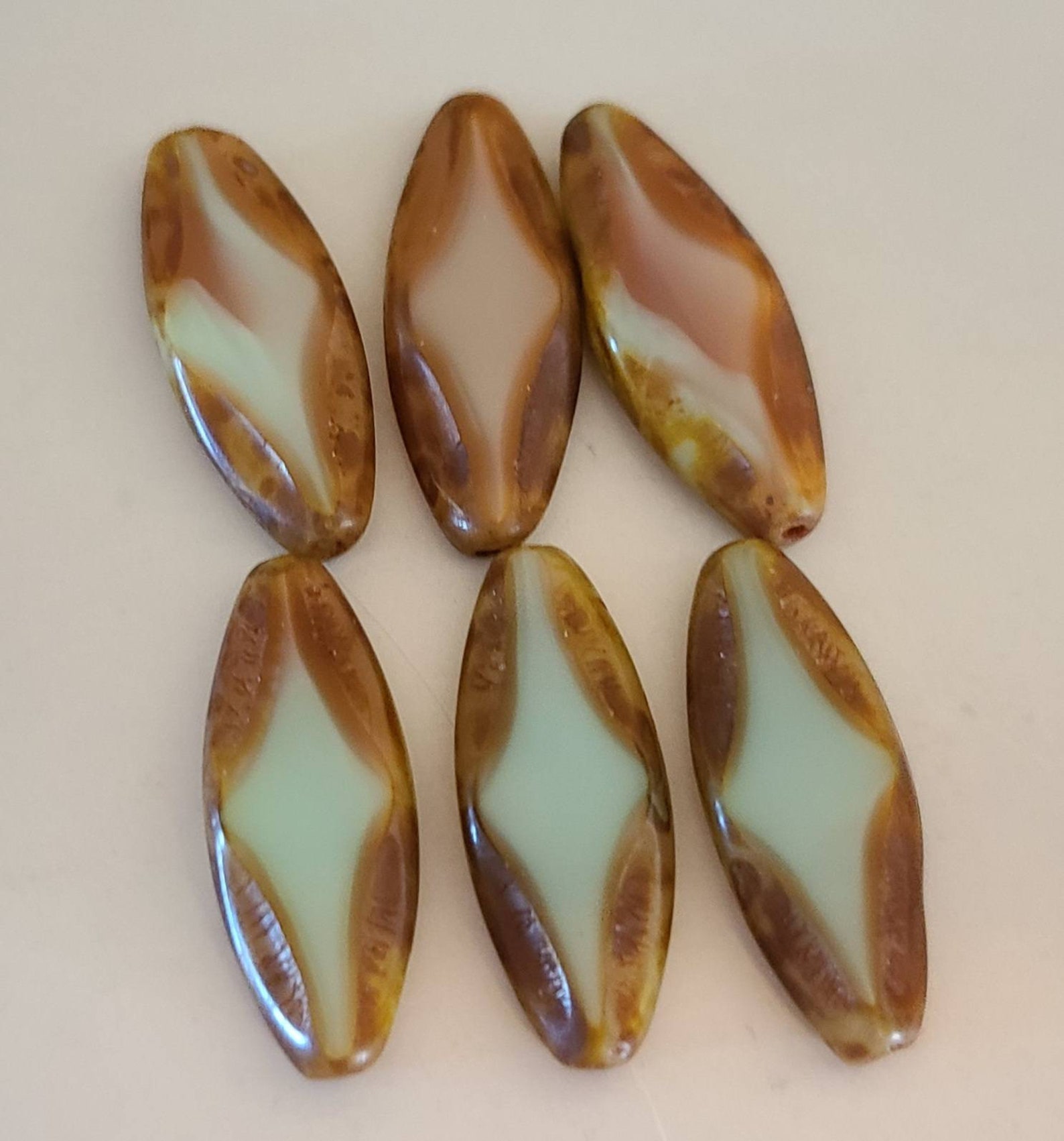 Six Spindle Shape 25x10mm With Diamond Design in Sea Green Mix Etsy