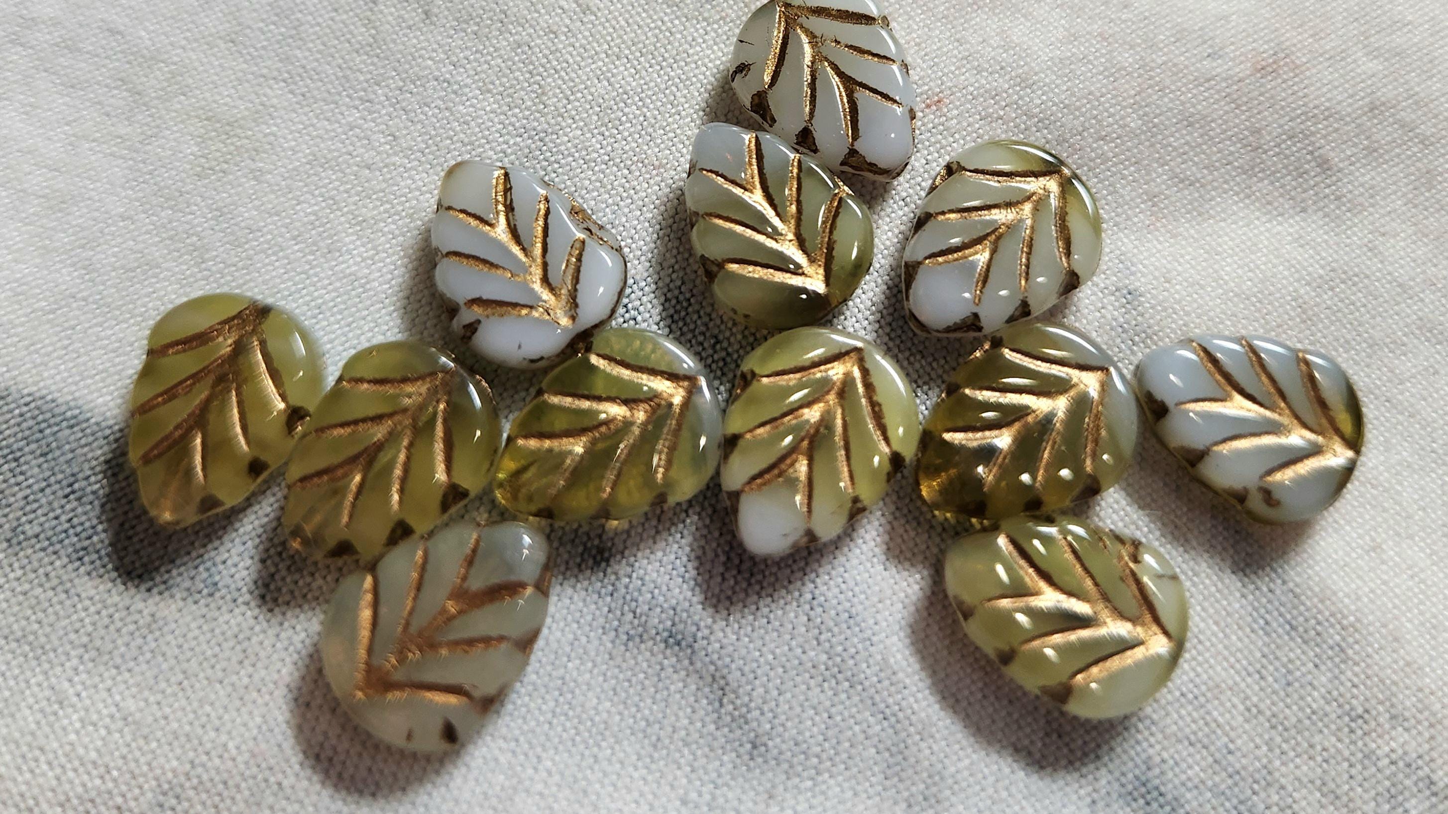 Czech Glass Leaf Beads – 8x10mm, Pressed Glass, Topaz & Amethyst, 25-Piece Lot, AL1075