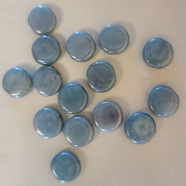 Twenty 8mm coin shape Czech glass beads in Country Blue