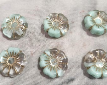 Six 16mm Hawaii flower Czech glass beads in mix colors