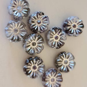 Eight Hawaii, 10mm, flower Czech beads Translucent mix with silver accent