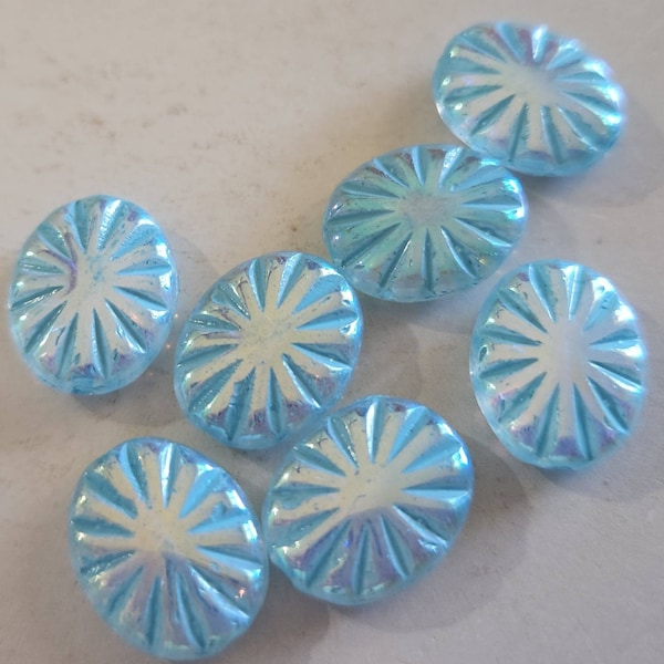 Eight Oval 14x12mm Czech glass beads in Starburst design