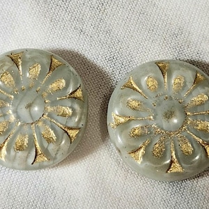 Two 18mm Coin shape Czech glass beads with gold accent