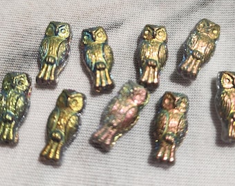 Eight 15x7mm owl shape Czech glass beads