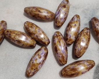 Eight 19x07mm oval hexagon shape Czech glass beads