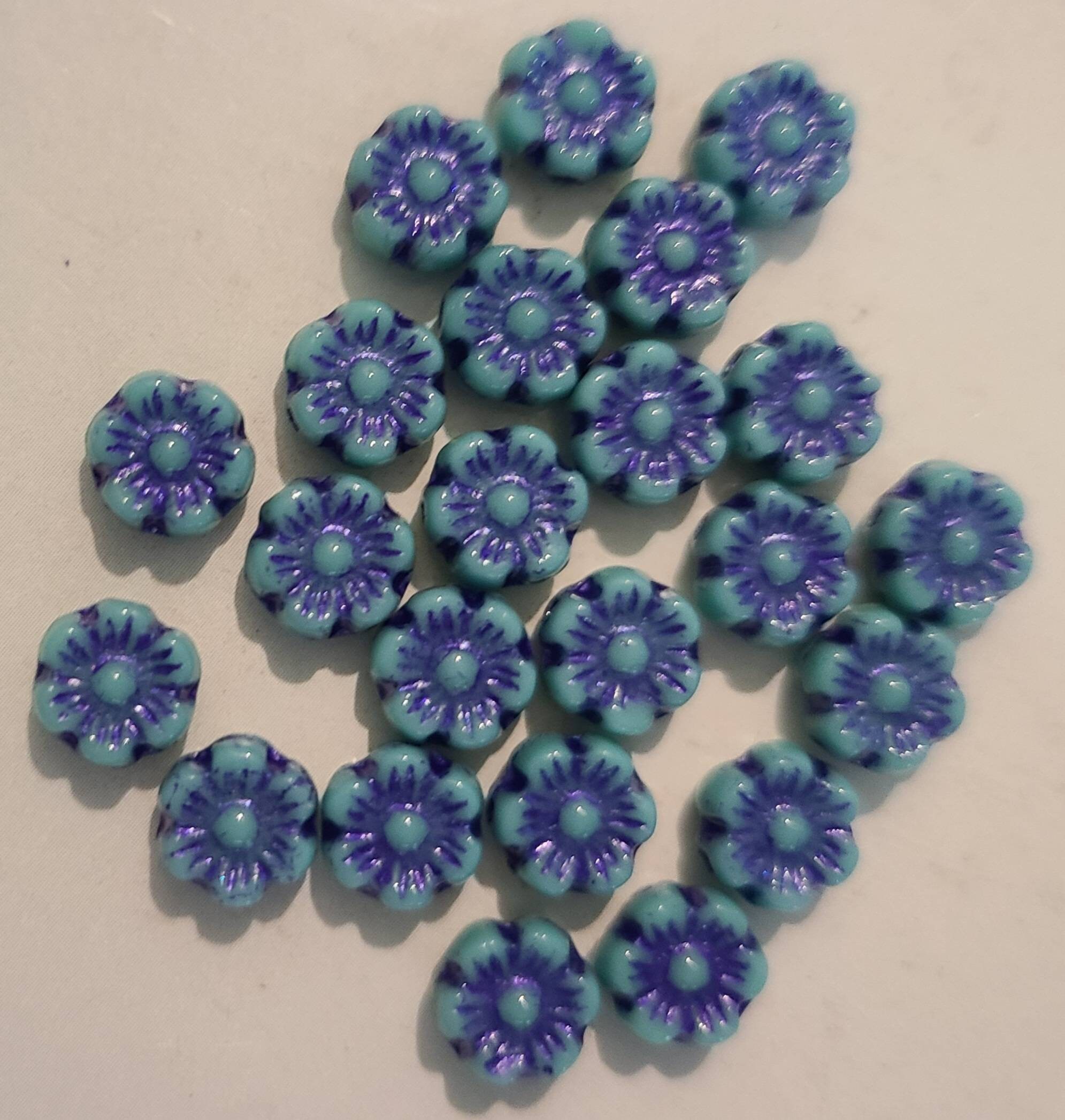 Eight 6mm Hawaii Flower Czech Glass Beads in Turquoise With - Etsy