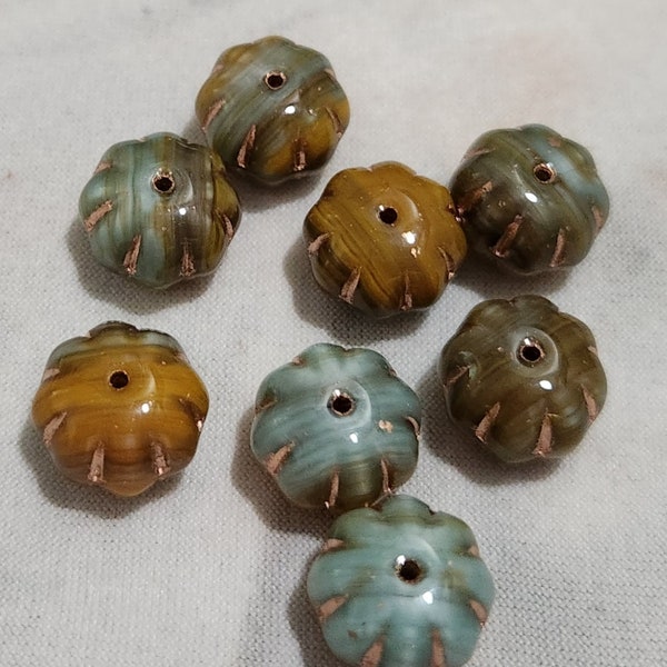 Eight 11x8mm pumpkin shape Czech glass beads