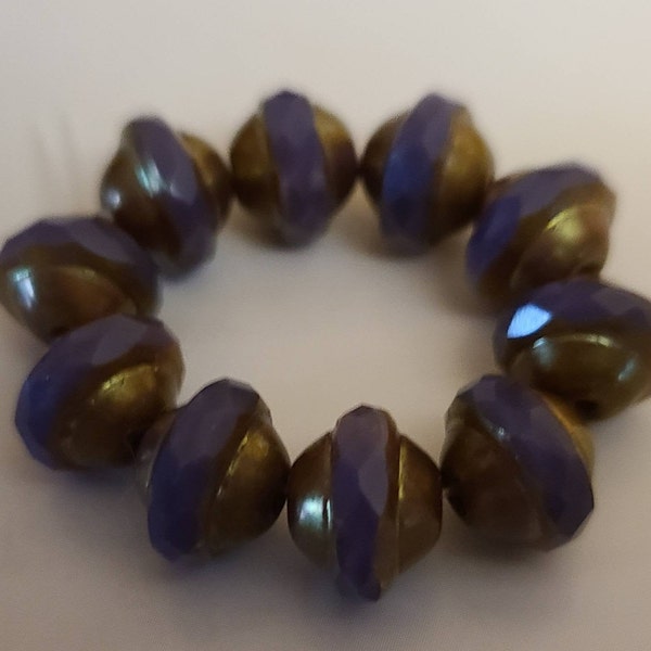 Eight 8x10mm Purple Opaline with bronze finish Saturn Czech glass beads