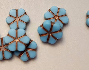 Eight 10mm Daisy flower Czech glass beads