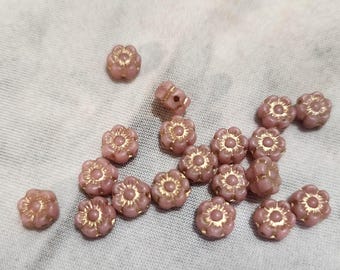 Diez cuentas de vidrio checo con forma de flor hawaiana de 6 mm en color rosa
