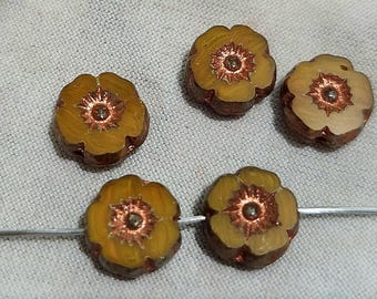 Eight 8mm Hawaii flower Czech glass beads