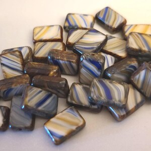 Ten Rectangle shape 12x8mm Czech glass beads in mix blues, Caramel and white
