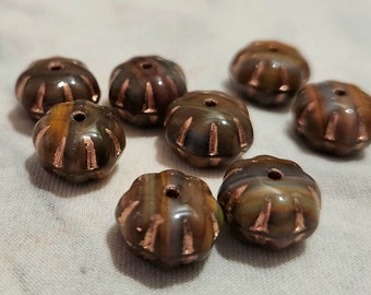 Eight 11x8mm pumpkin shape Czech glass beads