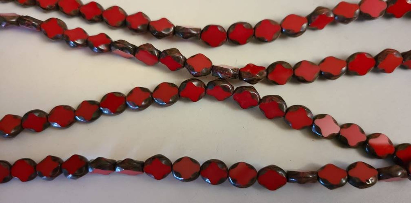 Ten Oval 9x8mm Red Czech glass beads Etsy
