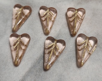 Six 16x11mm heart shape Czech glass beads