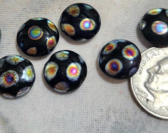 Ten coin shape 10mm Czech glass beads with metallic dots