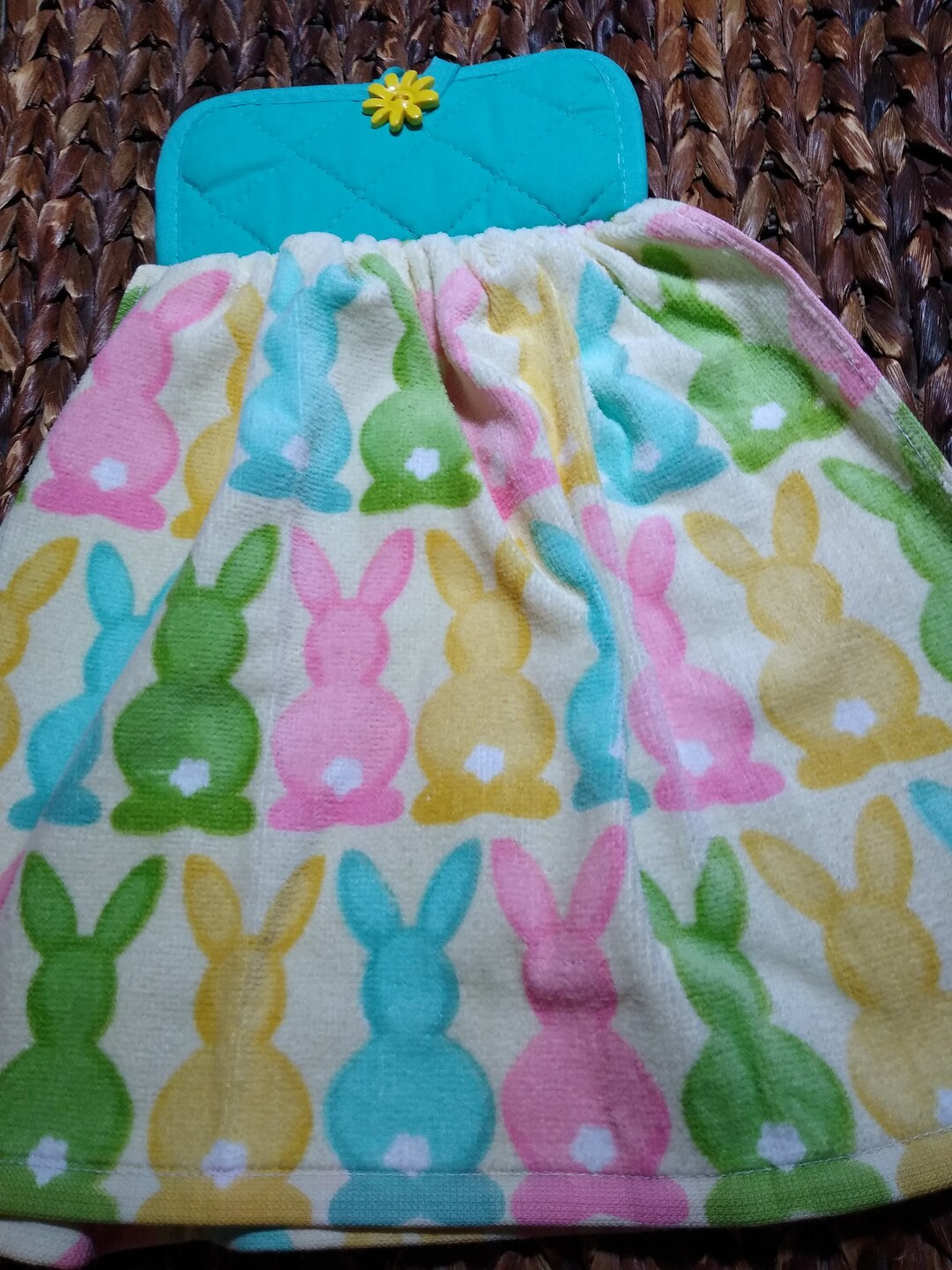 Decorative Hang Towel Bunny Zoom Meeting aqua Top Yellow Flower Button Etsy
