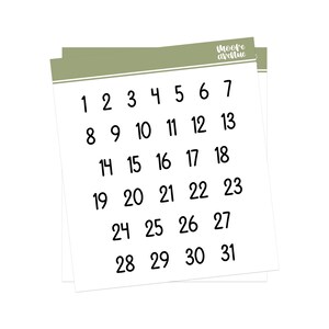 May include: Two white paper sheets with a calendar grid, numbered 1 through 31 in a black, sans-serif font. The top of the sheets have a green border with the text "Moore avenue".