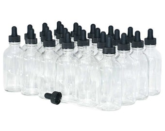 24 Pack - 4 oz. Clear Boston Round with Black Glass Dropper (22/400) (V23) (V8)