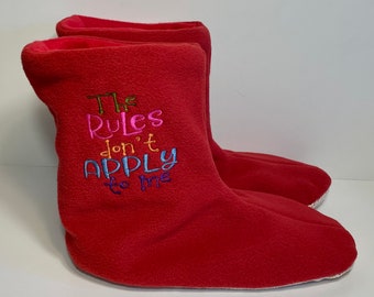 Booties, Unisex Fleece House Boots, Ankle Warmers Embroidered