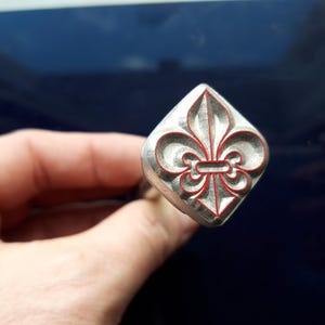 Carimbo de couro Fleur de Lis 1 polegada 25 mm com cabo de aço próprio