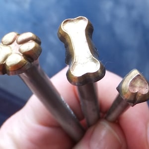 017-08 3 pcs set - Dog, Puppy Bone, Heart mini Leather stamp Saddlery Tool Punch 3D Brass