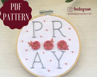 PRAY - Beginner pdf DIY Embroidery PATTERN - Christian Crafts