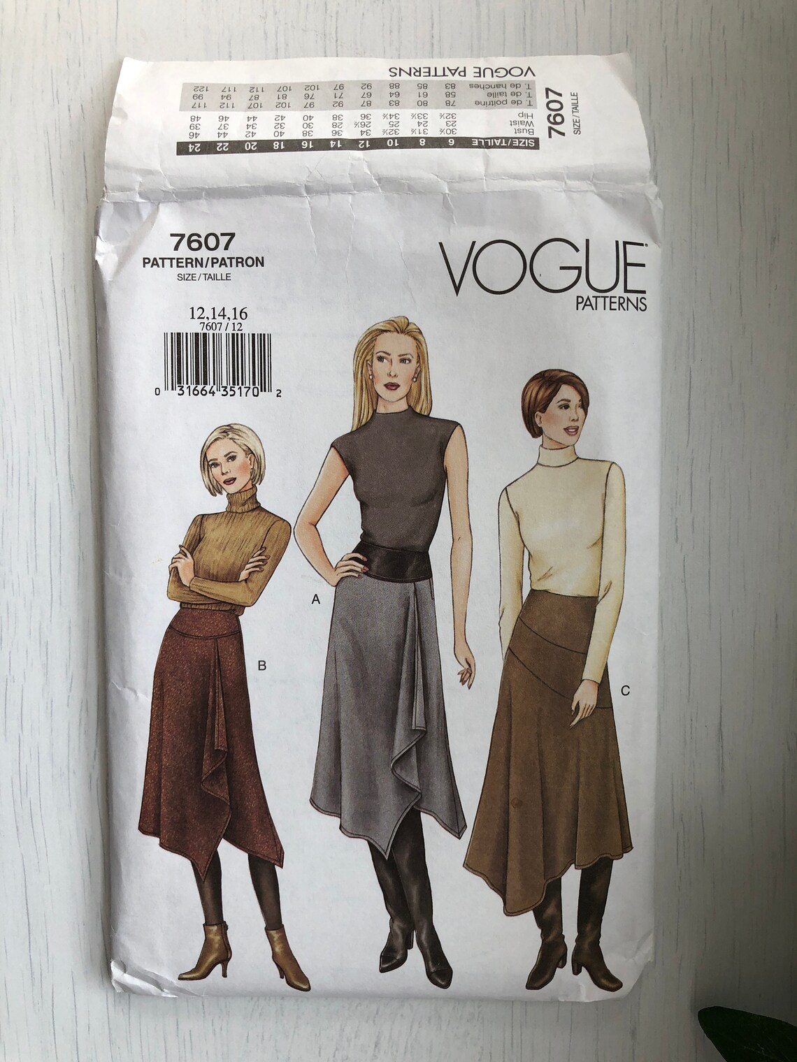 Vogue 7607 Mock Wrap Hi-Low A-Line Skirt Sewing Patterns | Etsy