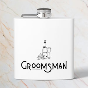 Groomsman Flask, Stainless Steel 6oz | Champagne & Glass Design