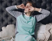 Mint soft velour pyjama set pants and shirt