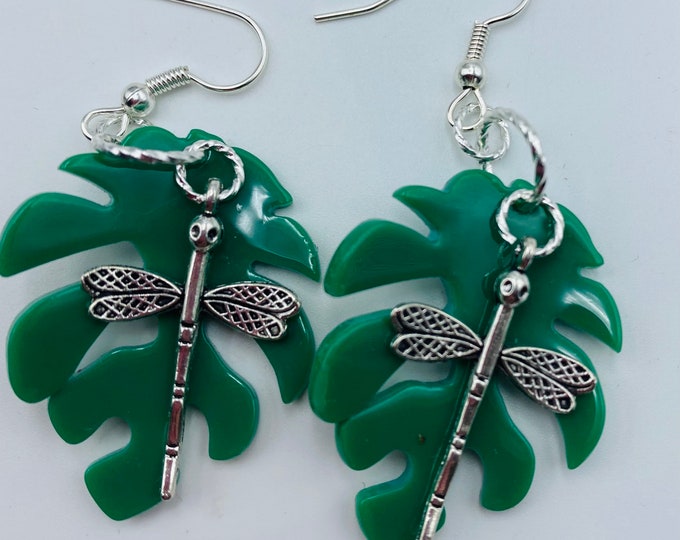 Leaf and dragonfly earrings