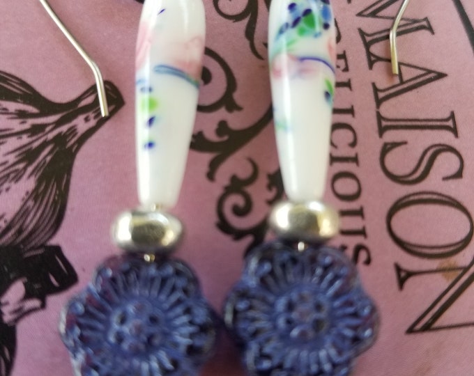 Earrings, Flower, blue pastel