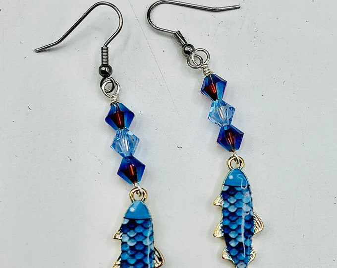 Fish earrings with crystals