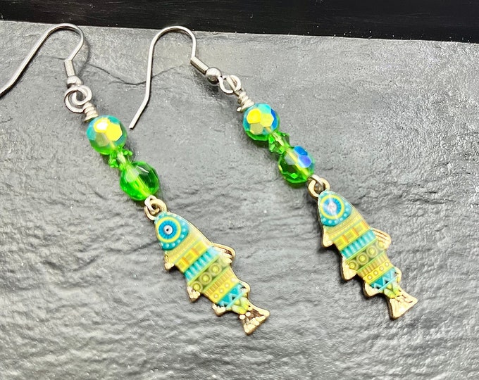 Fish and crystal earrings