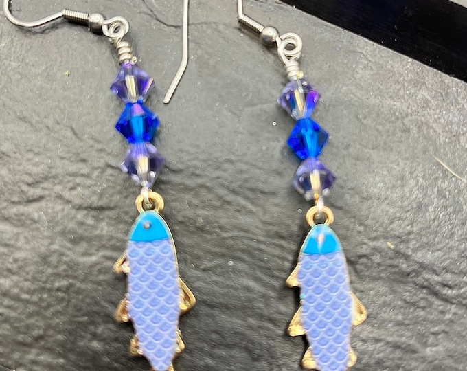 Fish and crystal earrings