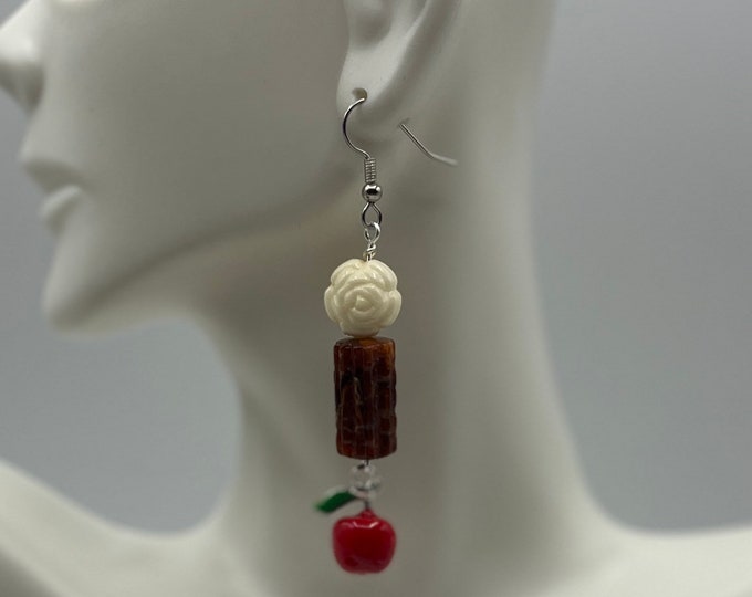 Flower and fruit earrings, red and white
