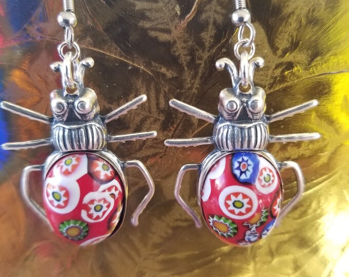 Beetle earrings silver toned