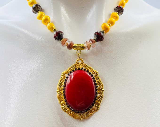 Victorian style red jade pendant