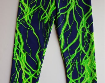 Children & Toddler - Navy and Green Lightning Spandex Leggings