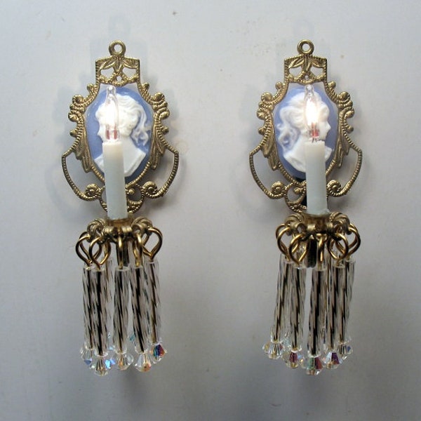 Dollhouse Miniature Pair of Grantleigh Wall Sconces Blue or Pink Cameo