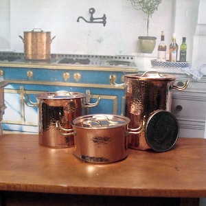 Copper hammered pots set of 3 for dollhouse