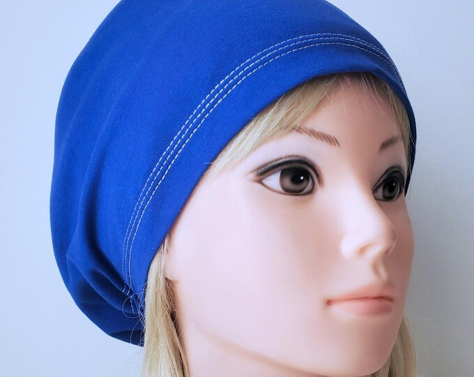 stretchy scrub cup, surgical euro hat, solid Royal Blue organic cotton - FifthCraftyStreet