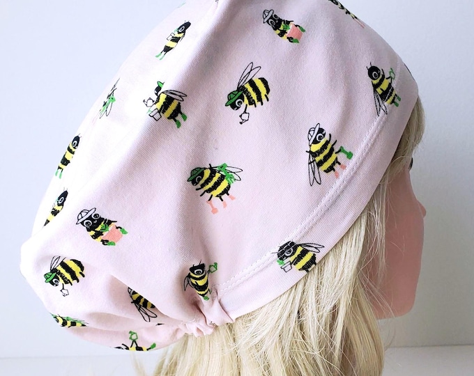 euro stretchy scrub cup, surgical cup, Bumble Bee blush organic cotton - FifthCraftyStreet