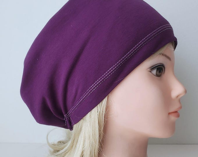 stretchy scrub cup, surgical euro hat, solid Purple organic cotton - FifthCraftyStreet