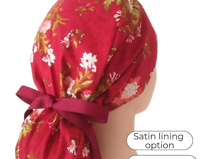 Novelty Ponytail Scrub Cap for Women - Floral Surgical Cap with Satin Lining Option -
