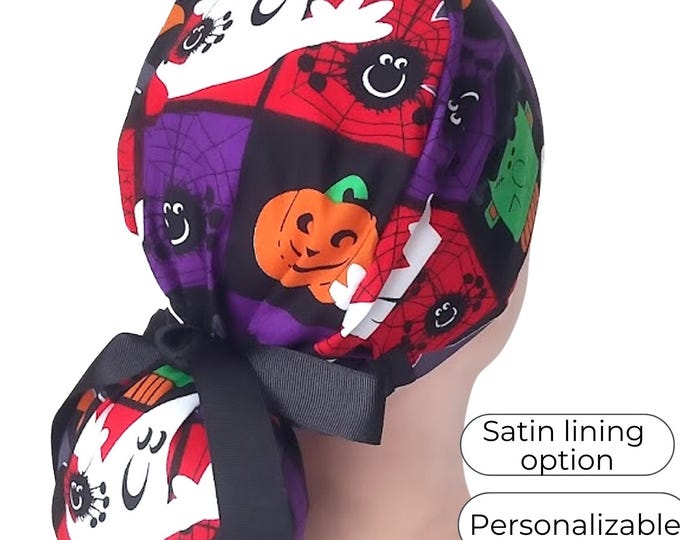 Halloween Surgical Cap - Pumpkin Scrub Nurse Hat - Satin Lined - FifthCraftyStreet