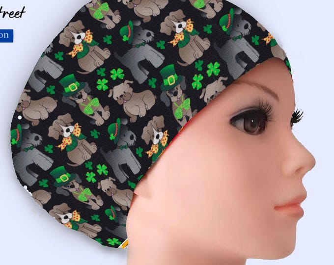 Clever Dog - Euro Scrub Cap for Women - St Patrick's Day - Satin Lined option